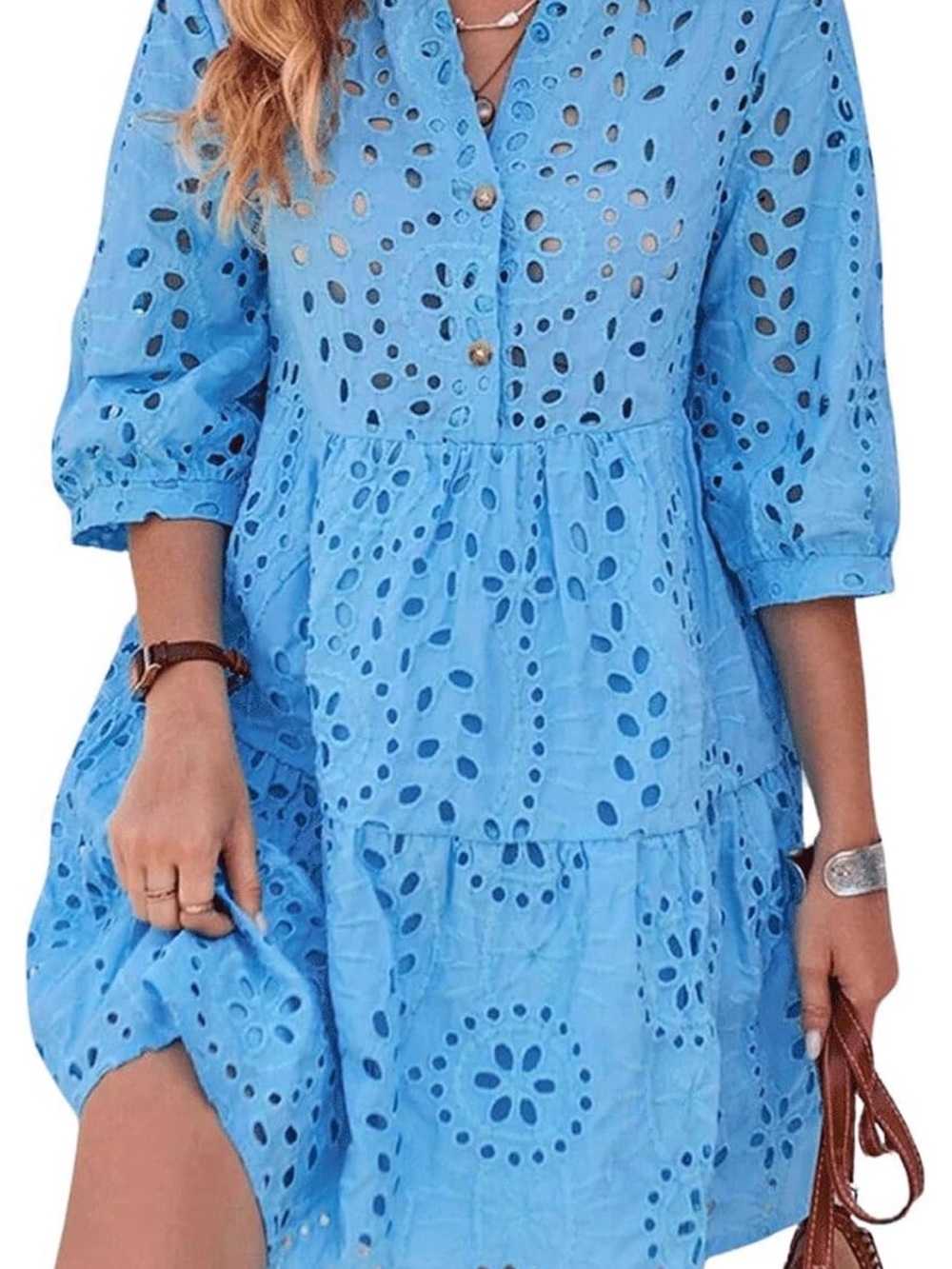 💙Sky Blue Eyelet Tiered Mini Dress - Women size X-Large Blue 💙